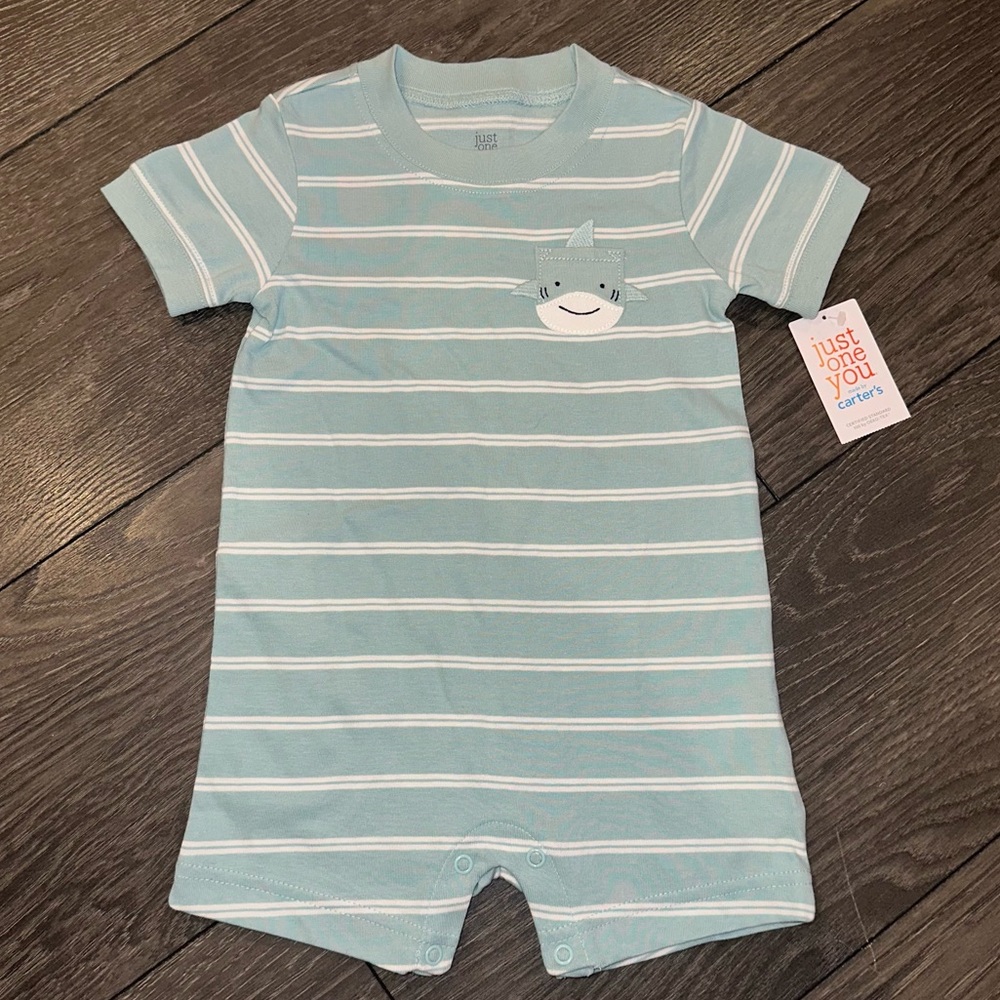 SOLD — NWT Carters Striped Onesie with Shark detail